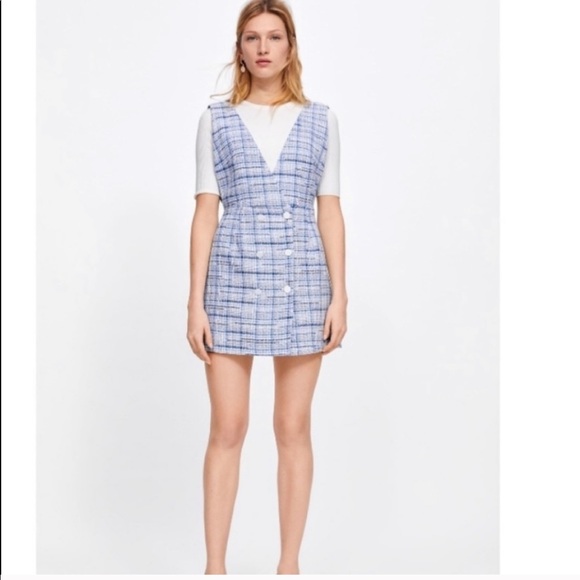 Zara Dresses & Skirts - Zara blue tweed pinafore dress